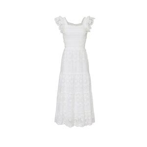 Sea NY Daisy Smocked Midi Dress Womens 2 White Eyelet Embroidery Cotton A-Line